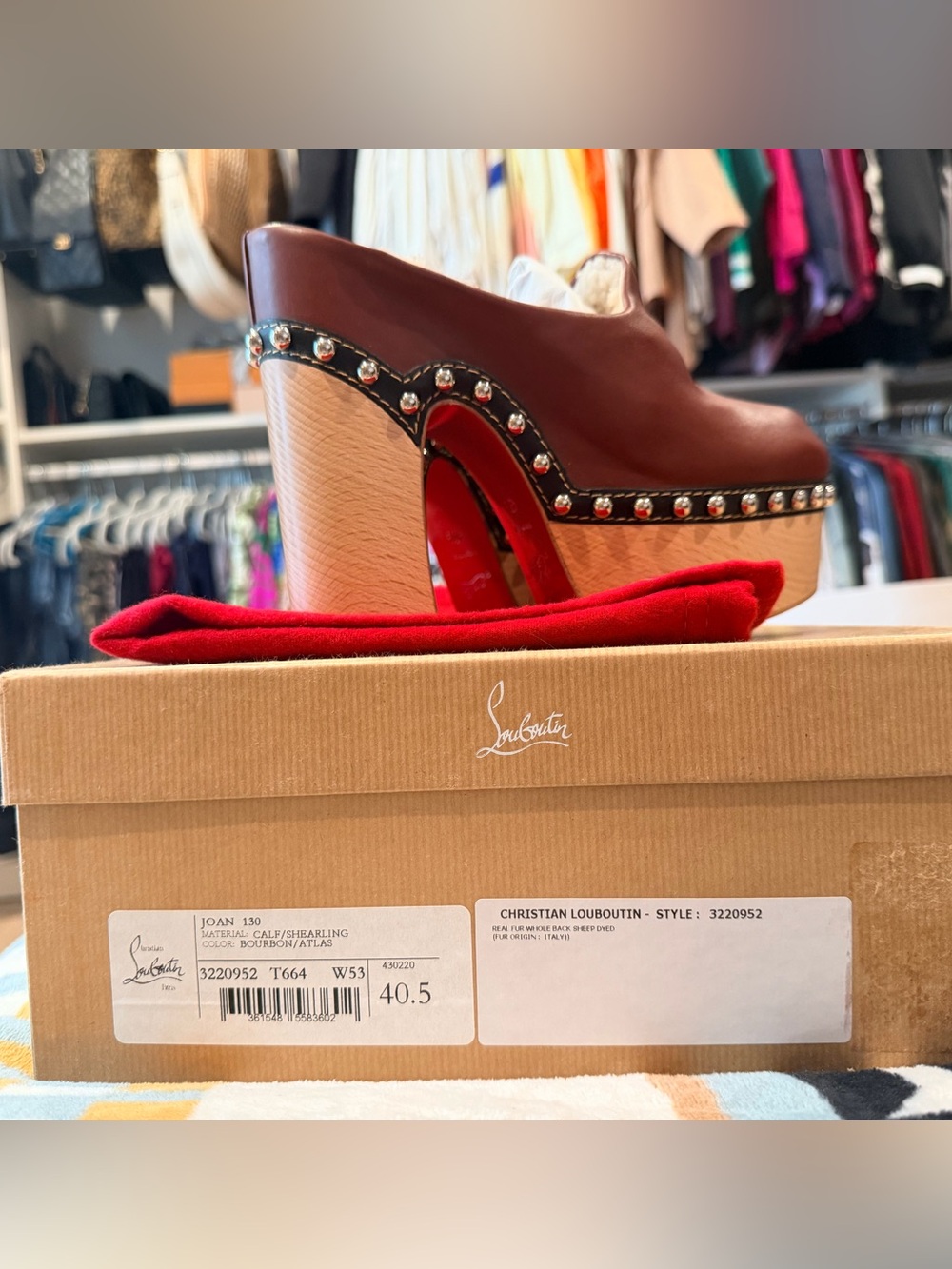 Christian Louboutin Burgundy Leather Studded Platform Clog - Picture 5 of 8